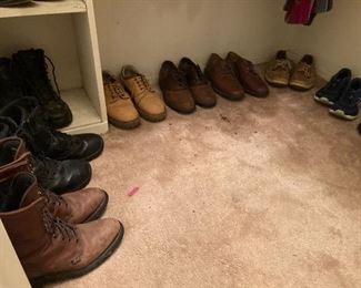 Men's size 8 work boots, cowboy boots and casual and dress shoes