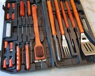 Barbecue tools in black vinyl case.