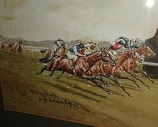 Embellished Watercolor of early English Horse race