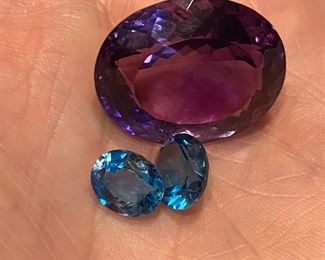 Large loose amethyst and loose London blue topaz stones 