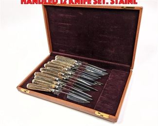 Lot 28 ABERCROMBIE FITCH Antler Handled 12 Knife Set. Stainl