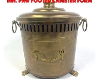Lot 32 Vintage Brass Metal Coal Bin. Paw footed canister form 