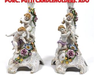 Lot 51 Pr VAN SCHIERHOLZ German Porc. Putti Candleholders. Ado