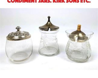 Lot 93 3pcs Sterling and Glass Condiment Jars. Kirk Sons Etc. 