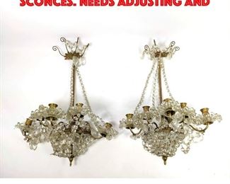 Lot 120 Pair of As Is Crystal Wall Sconces. Needs adjusting and