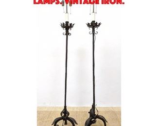 Lot 258 Pr Wrought Iron Floor Lamps. Vintage Iron. 