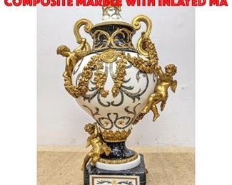 Lot 259 Large Decorative Urn. Composite marble with inlayed ma