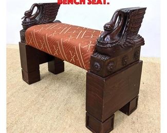 Lot 290 Carved Swans Upholstered Bench Seat. 