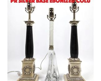 Lot 318 3pc Table Lamp Collection. Pr Silver Base Ebonized Colu