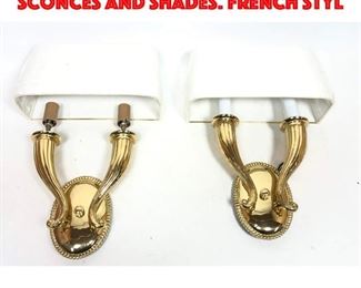 Lot 321 Pr Brass Decorator Wall Sconces and Shades. French Styl
