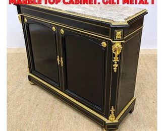 Lot 406 Ebonized Regency style Marble Top Cabinet. Gilt metal t