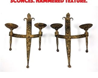 Lot 407 Pr Gilt Iron Candle Wall Sconces. Hammered texture.