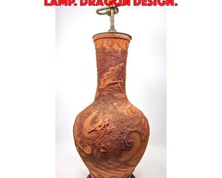Lot 429 Carved Pottery Asian Table Lamp. Dragon Design. 