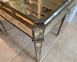 $275 Pair of mirrored side table, a couple of minor loss showing on photos.30"L x 24"Dx 28"H