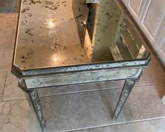 $275 Pair of mirrored side table, a couple of minor loss showing on photos. 30"L x 24"Dx 28"H