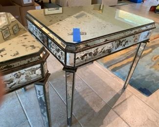 $275 Pair of mirrored side table, a couple of minor loss showing on photos - 30"L x 24"Dx 28"H