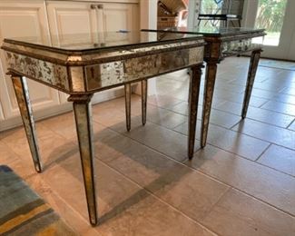 $275 Pair of mirrored side table, a couple of minor loss showing on photos - 30"L x 24"Dx 28"H