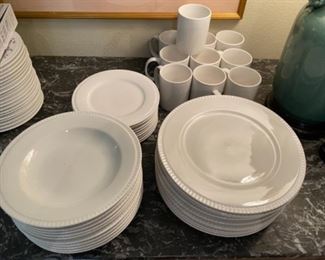 $120 set of Colin Cowie white plates 20 dinner plates & 20 dessert plates  & 10 mugs.  
