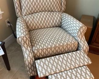 $175  taupe and cream recliner (manual) 30"W x 31"D x 38"T - Very good condition