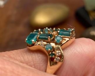$595 Multi emerald ring on 14kt yellow gold, custom made. Sz 6.5 