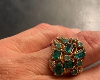 $595 Multi emerald ring on 14kt yellow gold, custom made. Sz 6.5 