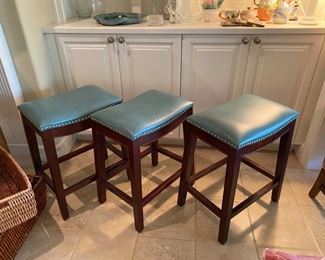 $145 Set of 3 barstools with turquoise faux leather