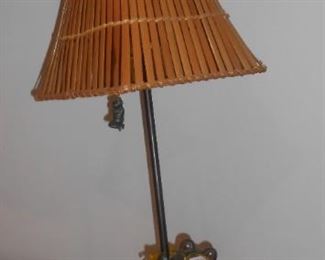 (#4) Fun-frog based lamp with bamboo shade $15