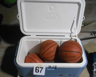 (#67) Cooler and (3) ladies basketballs $25