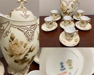 Ohme Silesia Old Ivory Chocolate Pot Set with 6  Cups & Saucers & Chocolate Pot
