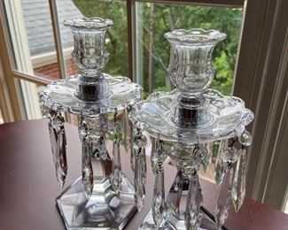 Pair Glass & Crystal Candle Holders