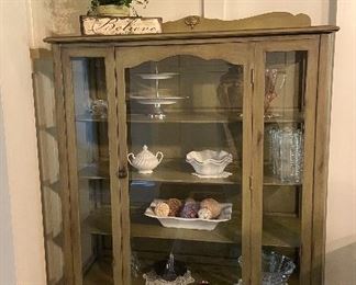 Painted Wood & Glass China Cabinet 