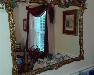 Large vintage mirror in rectangular, gold-leaf frame