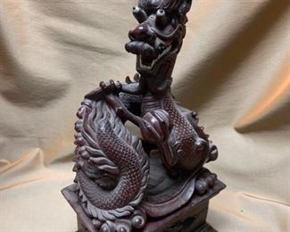 E108 Hand Carved Chinese Wood Dragon With Stand
