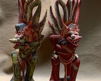 E112 Carved  Painted Garuda Figurines