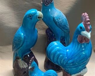 E122 Chinese Export Turquoise Blue Rooster Vintage