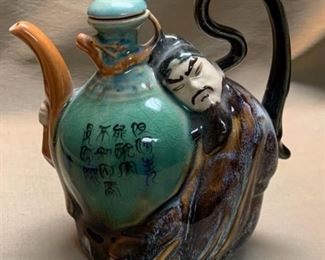 E124 Majolica Style Chinese Sleeping Man Teapot