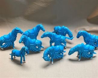 E133 Turquoise Blue Ceramic Horse Figurines