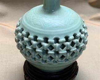 E136 Greenware or Celadon Basketweave Vase