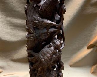 E141 Chinese Carved Wood Dragon Fighting Phoenix