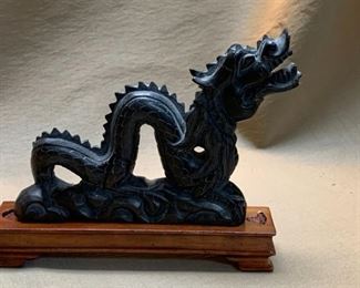 E160 Chinese Black Argillite Stone Carved Dragonv