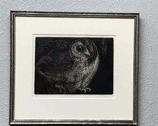 P034 TSUNEO TAMAGAMI 1980 Owl Lithograph