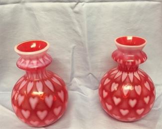 Fenton Small Red Valentine Vases.    Price:  $35.00 each