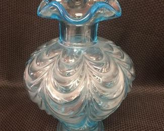 Fenton Blue Ruffle Vase Stamped.  Price:  $20.00