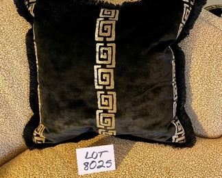 Lot 8025. $700.00.Like New Curved Loveseat made by Precedent Furniture, done in gold tones, includes 2 black/gold Asian inspired pillows. Exc. Condition.	62" W x 40" D x 33" T Homeowner paid over $1,500.00 for this Loveseat. 