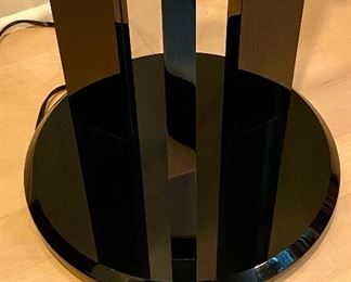 Lot 8031.  $165.00  Lighted acrylic pedestal,  with clear top and black pillars and base.	14" Diam x 30" Perfect for Art Pieces including: Art Glass, Statues and Art.  Don't ever see these in a sale, grab it while your can.