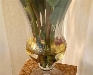 Lot 8037.  $110.00. Red and green silk hydrangea floral arrangement in vase.	32" T x 24" D