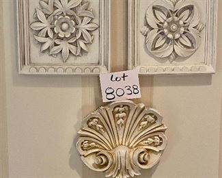 Lot 8038.  $36.00. 3 piece wall art arrangement, composite.  2 items are 9.5" x 10" and one is 10.5" x 9"