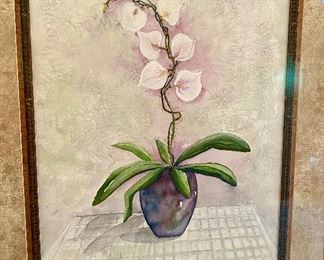 Lot 8040.  $110.00. Gorgeous Orchid print in gold tone frame.	34" x 29.5"