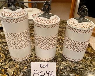 4Lot 8046  $24.00  Set of 3 White Canisters by American Atelier Stoneware