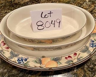 Lot 8049. $45.00 Mikasa Garden Harvest: 15" Oval Platter, 12" Oval Serving Bowl, 10" Oval Serving Bowl